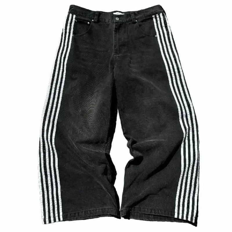 Jean baggy Y2k à rayures noires, nouveau jean à jambe large brodé hip-hop pour hommes et femmes, mode rétro rock streetwear