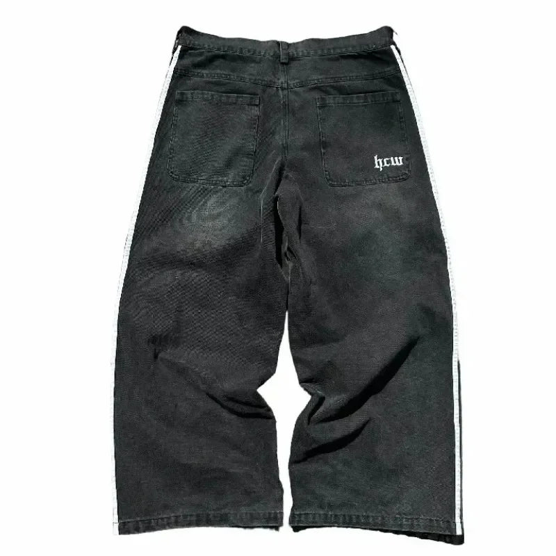 Jean baggy Y2k à rayures noires, nouveau jean à jambe large brodé hip-hop pour hommes et femmes, mode rétro rock streetwear