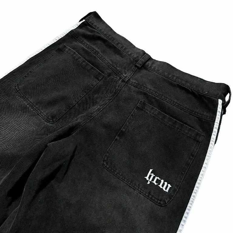 Jean baggy Y2k à rayures noires, nouveau jean à jambe large brodé hip-hop pour hommes et femmes, mode rétro rock streetwear