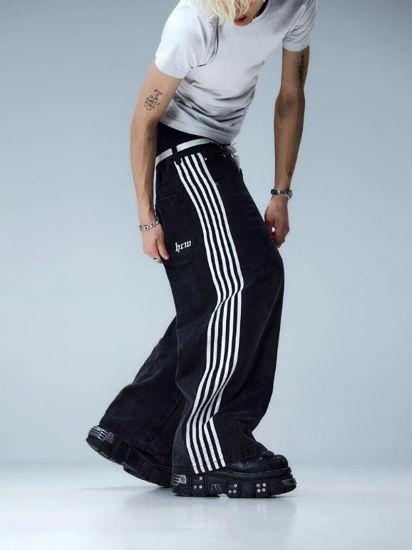 Jean baggy Y2k à rayures noires, nouveau jean à jambe large brodé hip-hop pour hommes et femmes, mode rétro rock streetwear