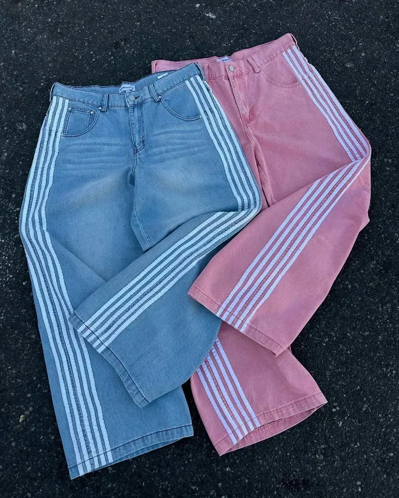 Vintage striped embroidered jeans