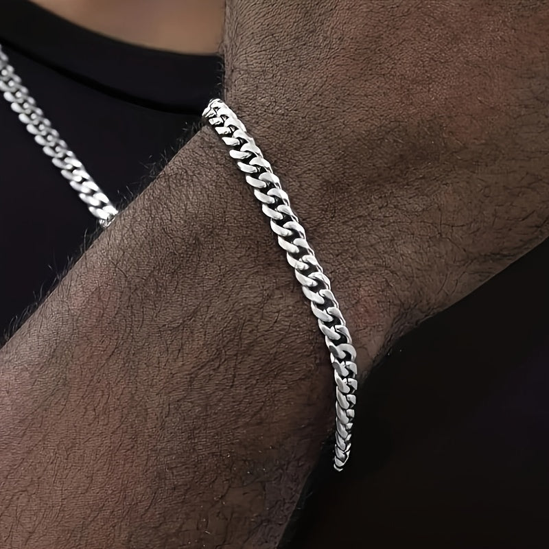 Ensemble de 2 colliers et bracelets en acier inoxydable pour hommes Hip Hop - Bijoux de mode punk pour lui